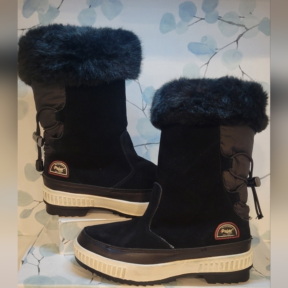 Pajar Barb Waterproof Leather Suede Faux Fur Black Winter Wome Boots Size  6-6.5